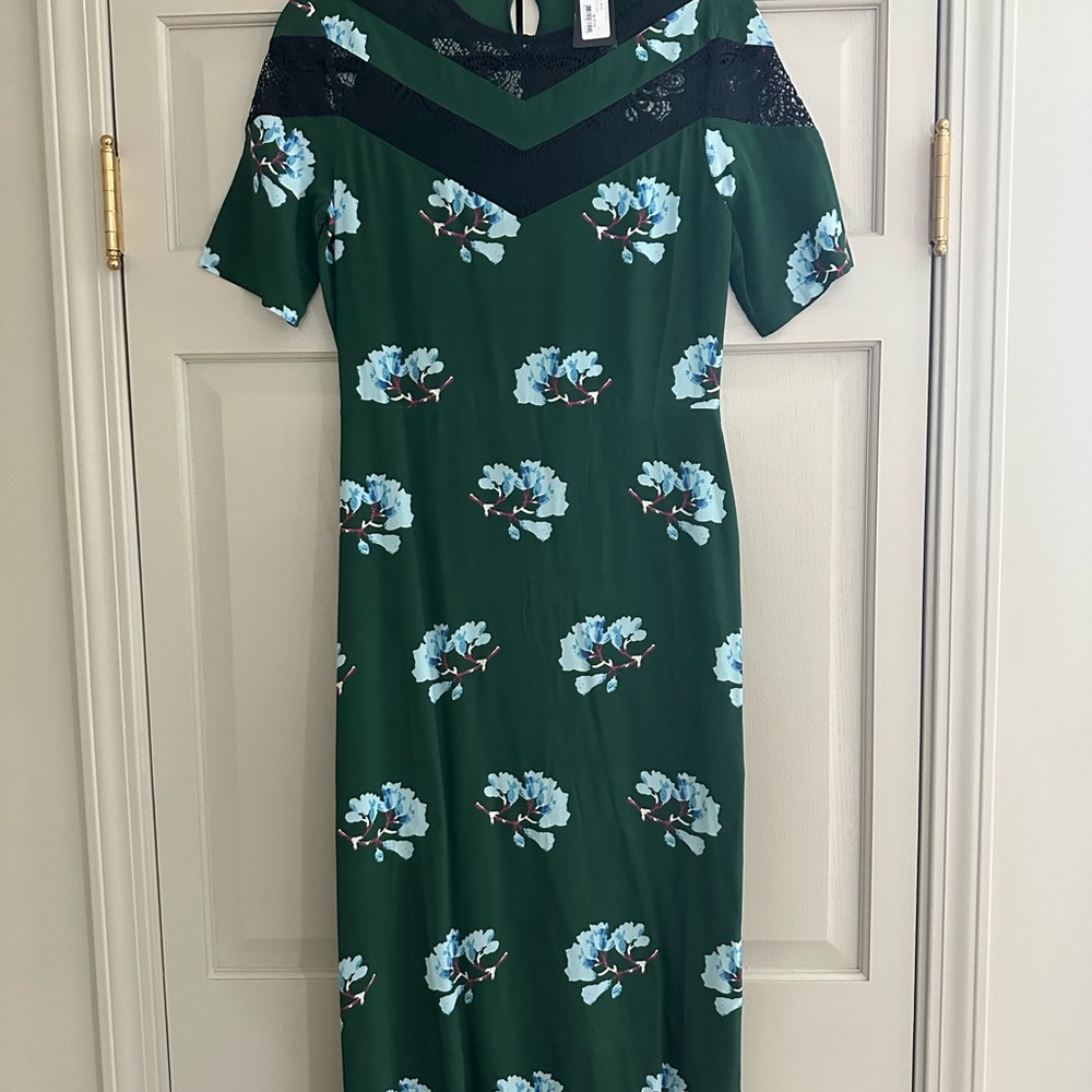 Maje Green and Blue Floral Midi Dress